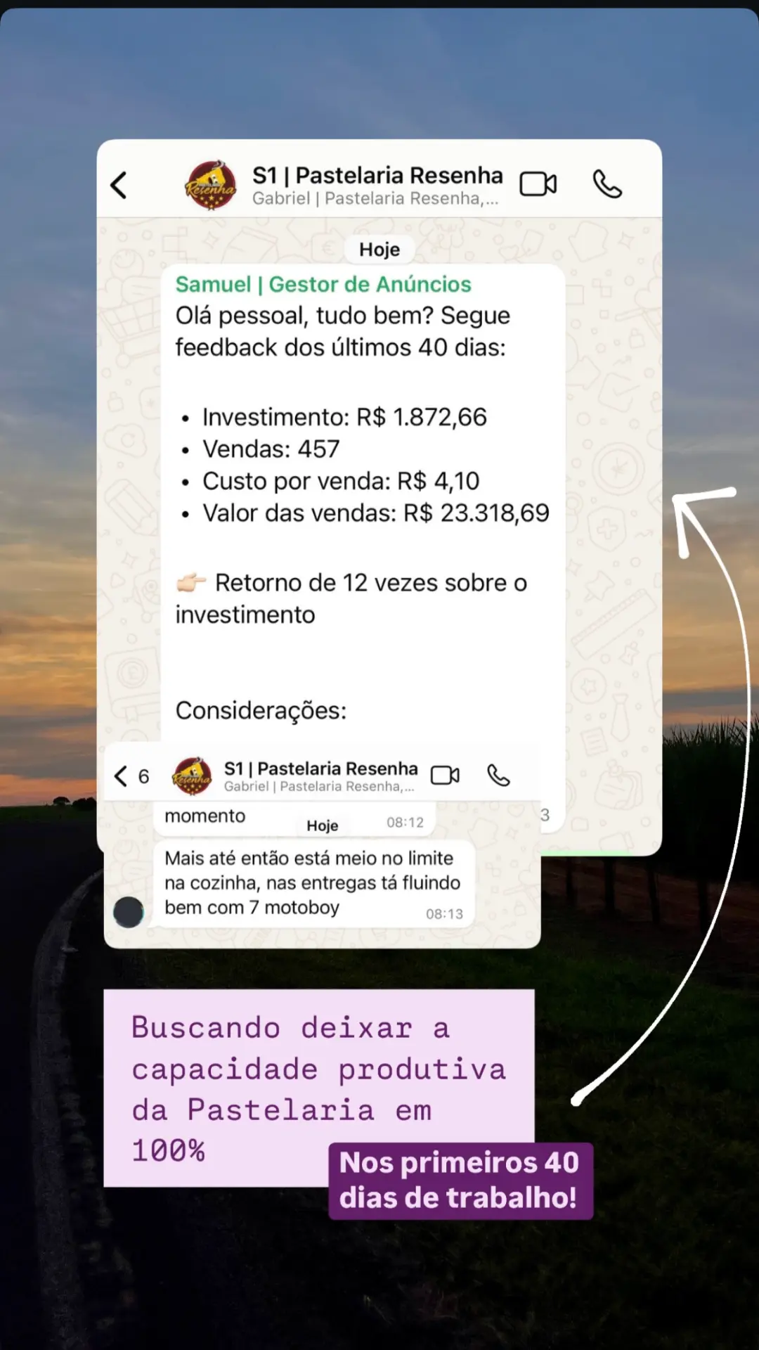 Pastelaria Resenha: 457 vendas e retorno de 12x nos primeiros 40 dias