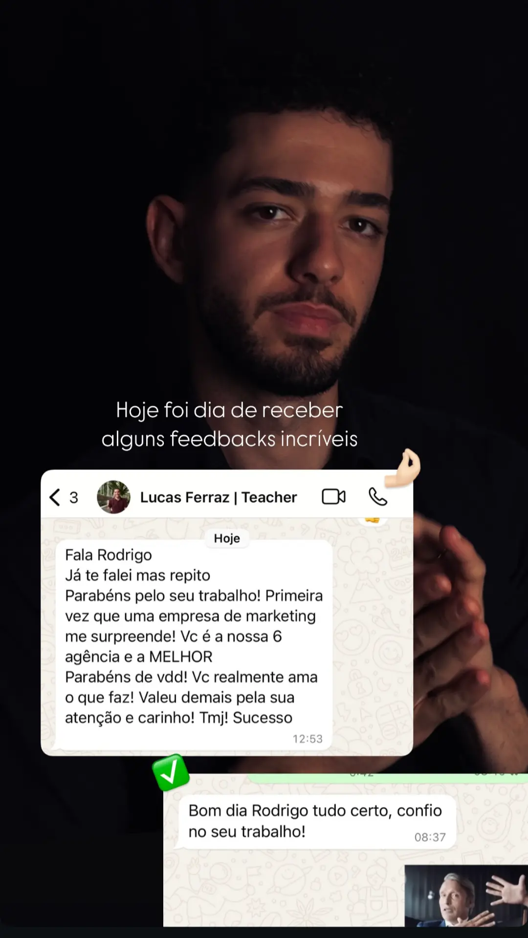 Feedbacks de Lucas Ferraz e cliente de estética
